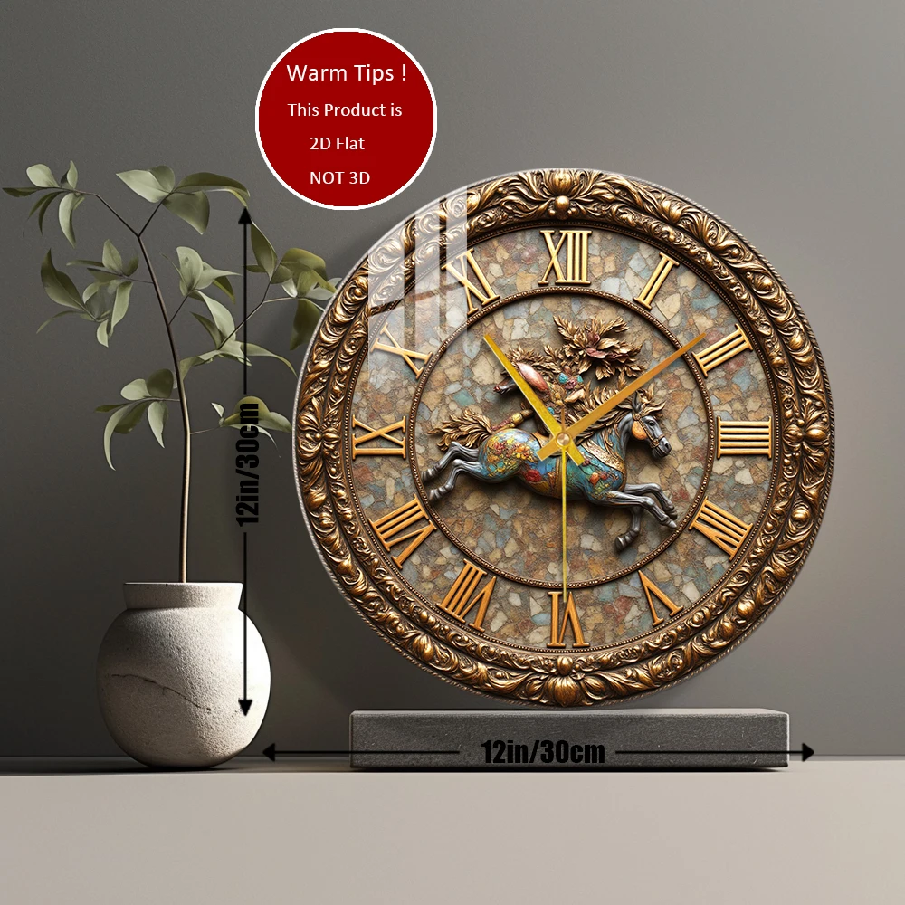 Tempered Glass Wall Clock Galloping Horse with Rider Suitable For Wall Decor or Tabletop Display Anywhere