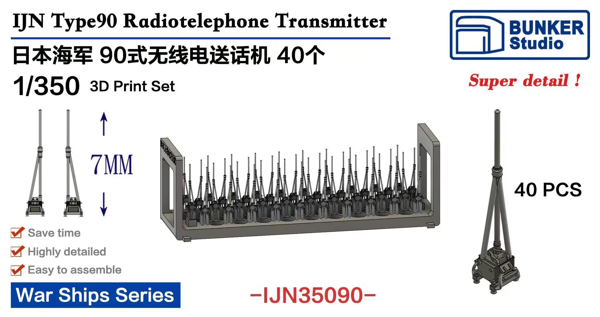 

BUNKER IJN35090 1/350 IJN Type90 Radiotelephone Transmitter 3D Print Set 40pcs