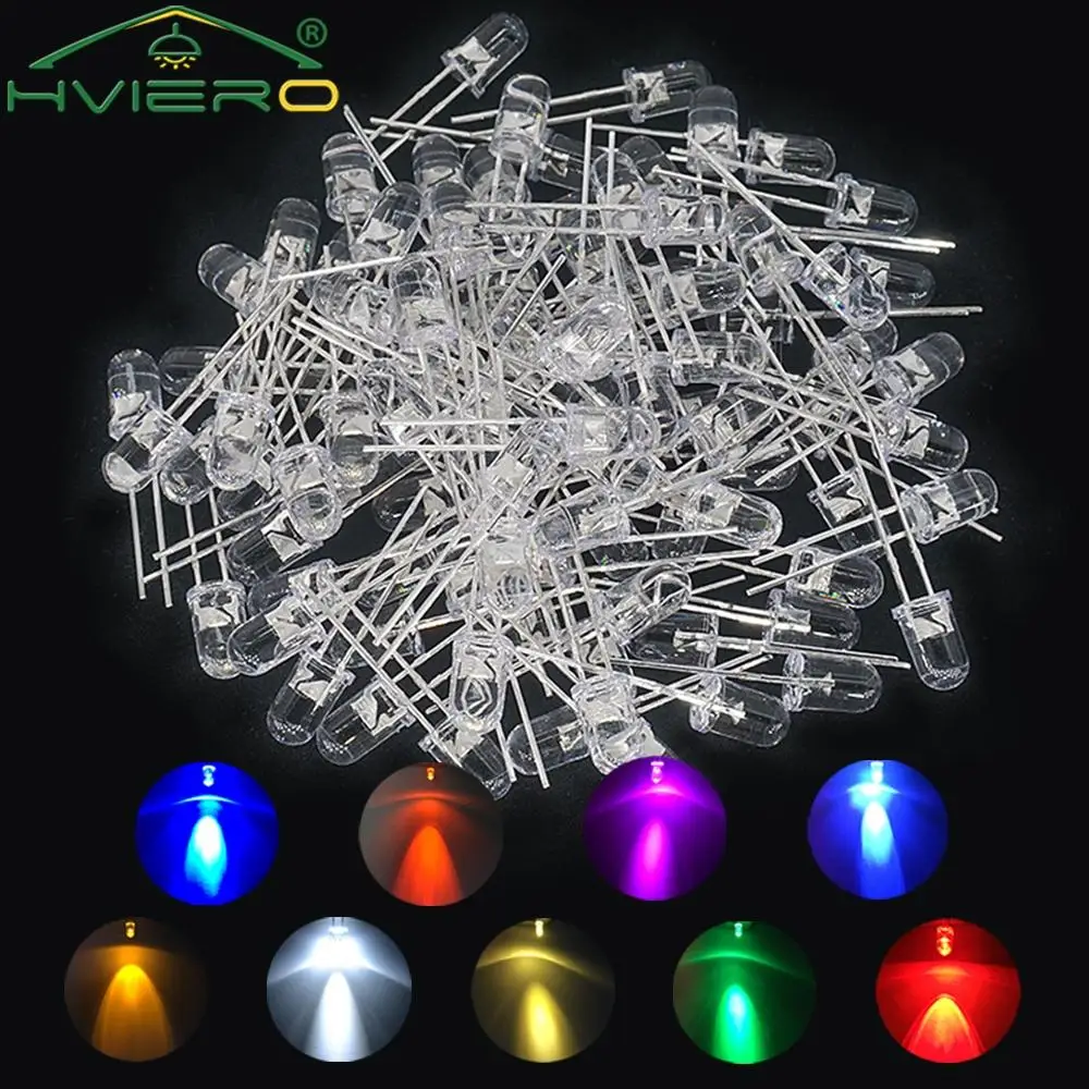 100pcs F5 5mm Round White Red Blue Warm Pink UV Water Clear Led Super Bright Ligte Emitting Diodes 6000-6500k Lamp beads Bulb