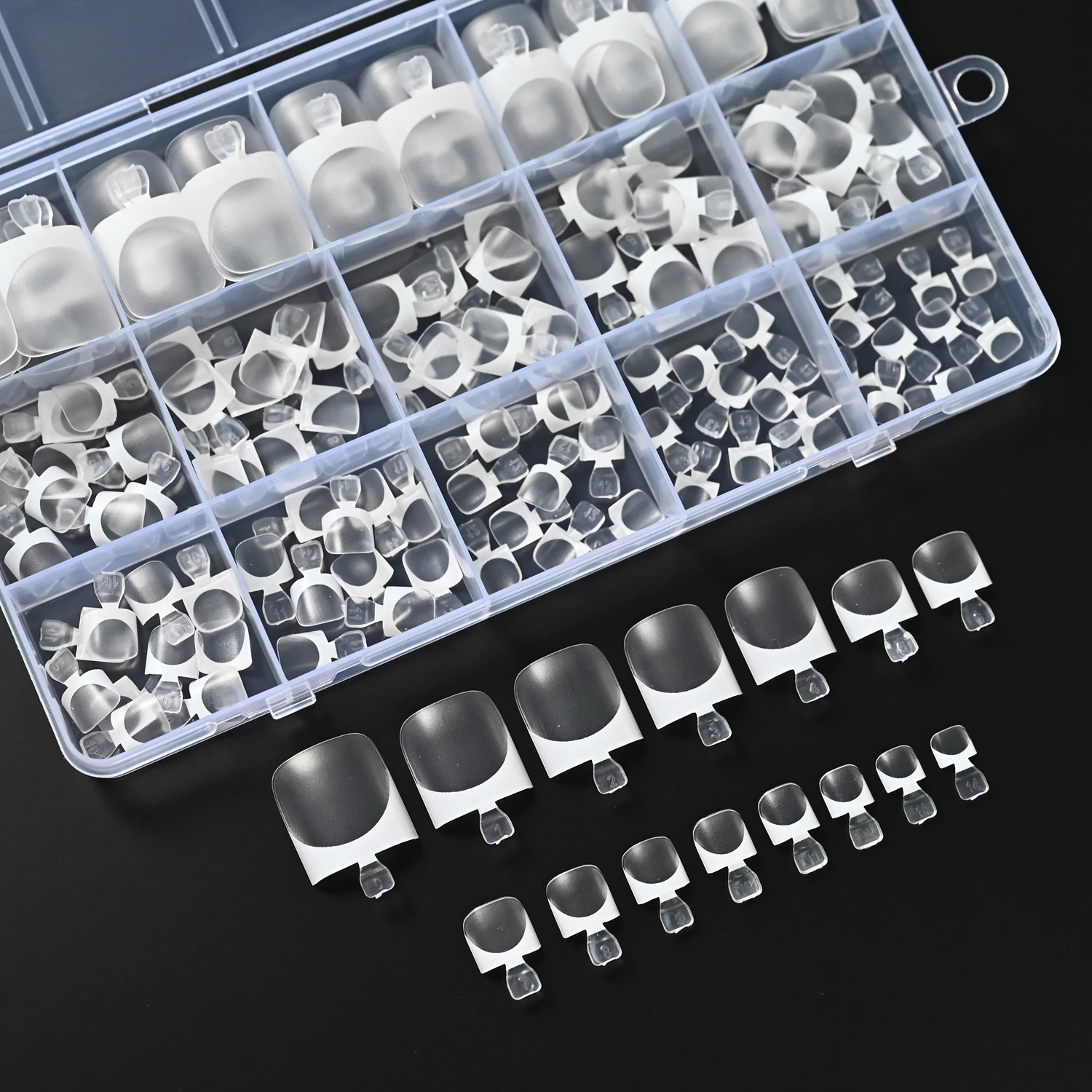 150Pcs 15Sizes Clear French Press On Toenails Short Square Fake Toe Nails White Edge Design Summer Beach Daily False Foot Tips 1 view 2
