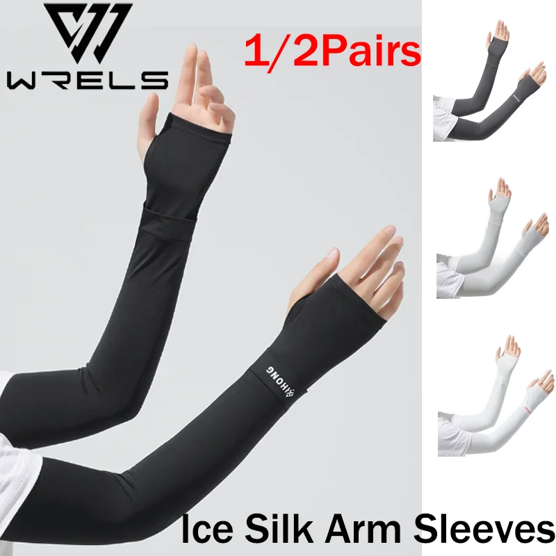 1/2Pairs Ice Silk Arm Sleeves Unisex Thin Cooling Elastic Fishing Sleeves reathable Sun Protection Outdoor Riding Arm Covers