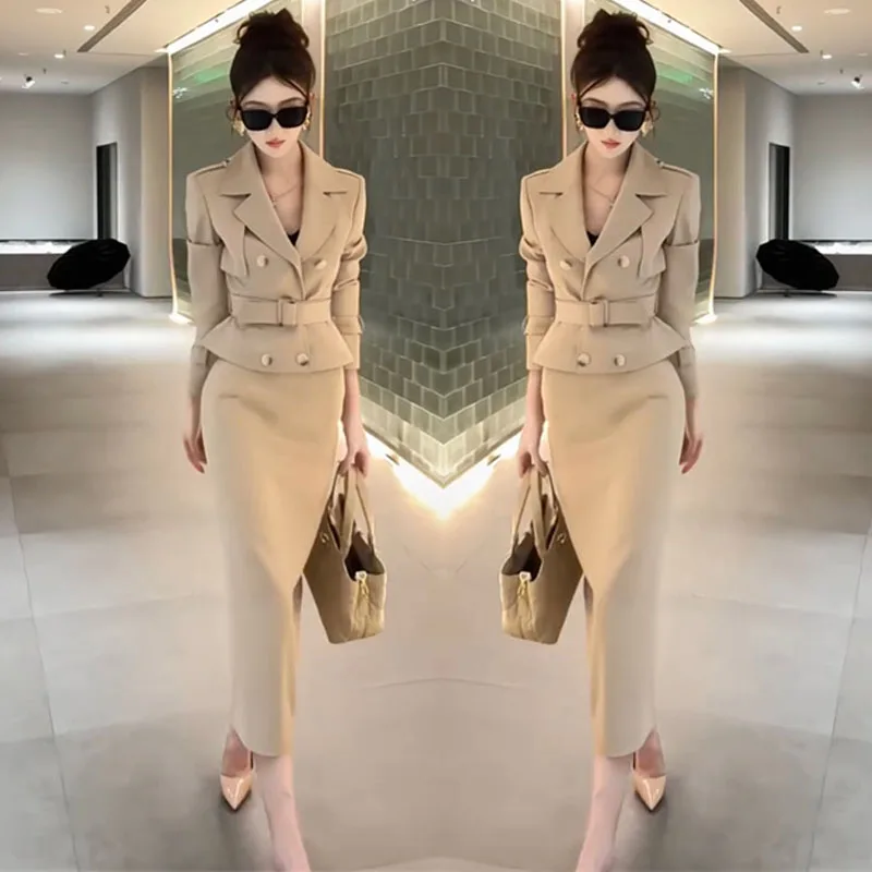 

Fashionable Elegant Collared Top And Skirt Set for Women Autumn 2025 High End Feel European Style Half Body Skirt Ensemble