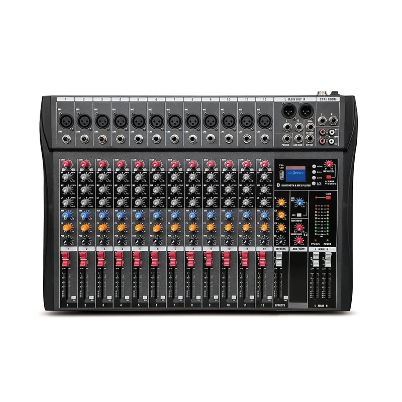 12 Channel Sound Mixer With 48V Phantom Power Audio Mixer With Bluetooth MP3 12ch DJ Mixer