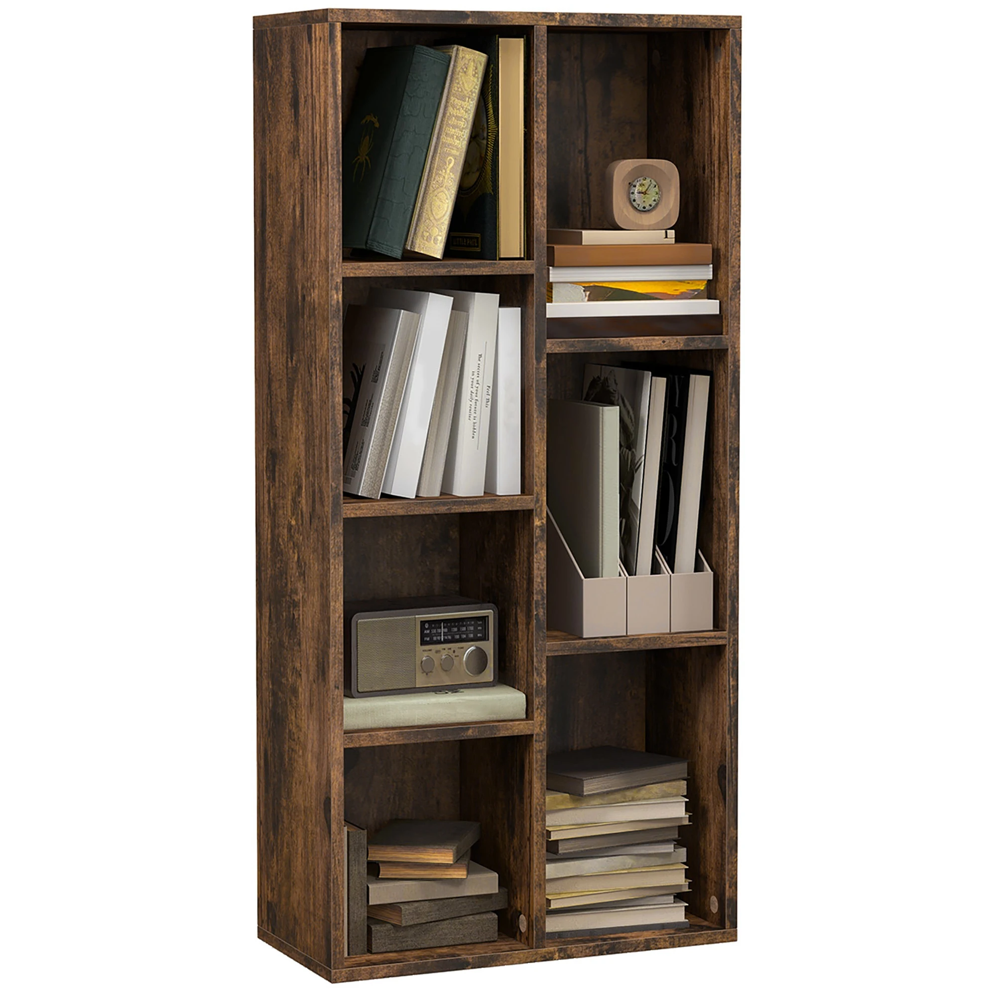 HOMCOM Estantería para Libros Librería con 7 Compartimentos de Almacenaje Archivos para Dormitorio Oficina 50x24x106 cm Blanco