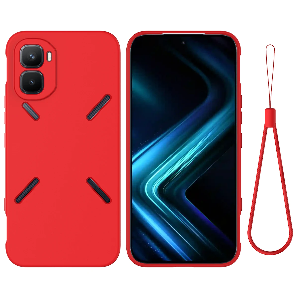 

Shockproof Soft Liquid Silicone Phone Case For Infinix GT 50 Pro 5G, Slim Skin Fleece Protective Cover Lanyard Retail Package