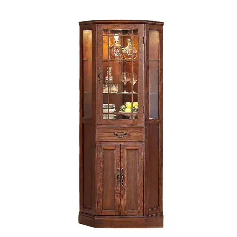 

Living room solid wood locker retro corner glass triangle cabinet