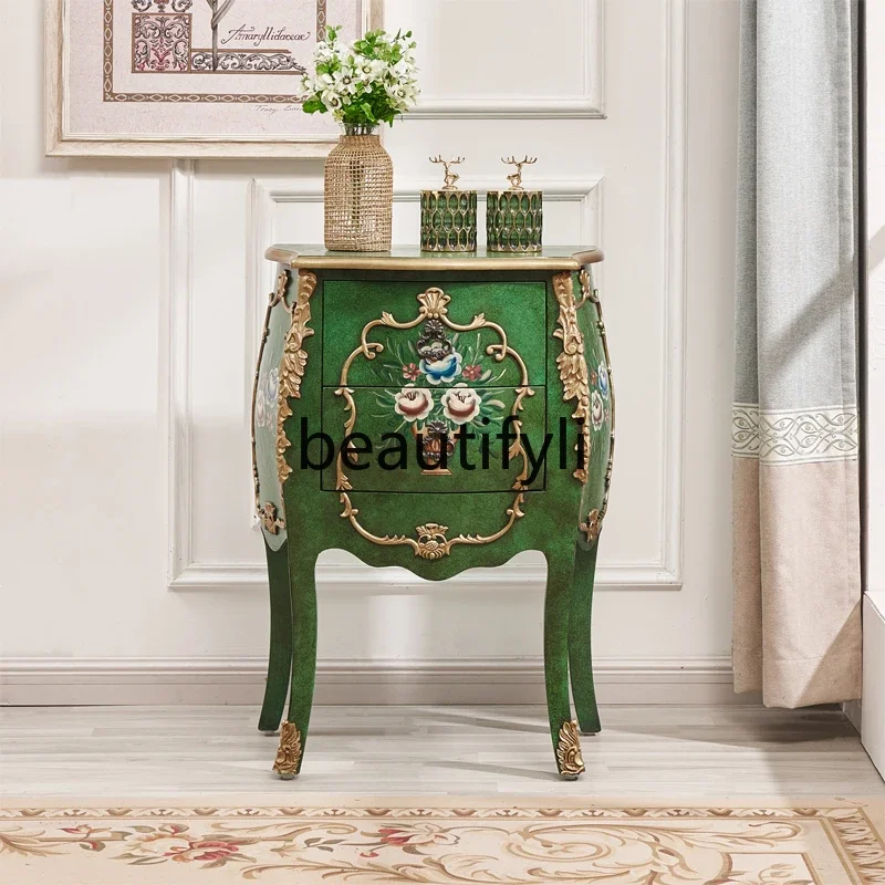 

Green Two-Dish Side Table Coffee Table Solid Wood Storage Bedside Ornament Cabinet American Retro Furniture
