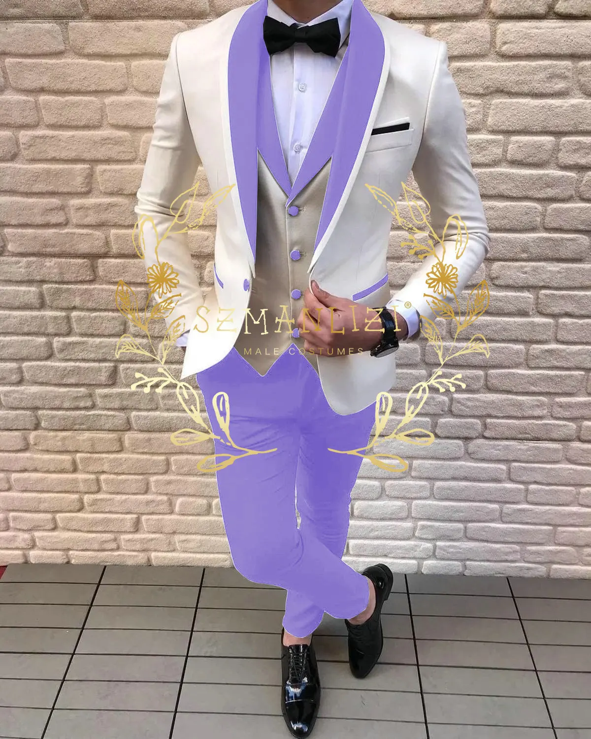 Bonito masculino ternos traje 3 peças marfim blazer define borgonha xale lapela padrinhos formal festa terno noivo smoking para casamento