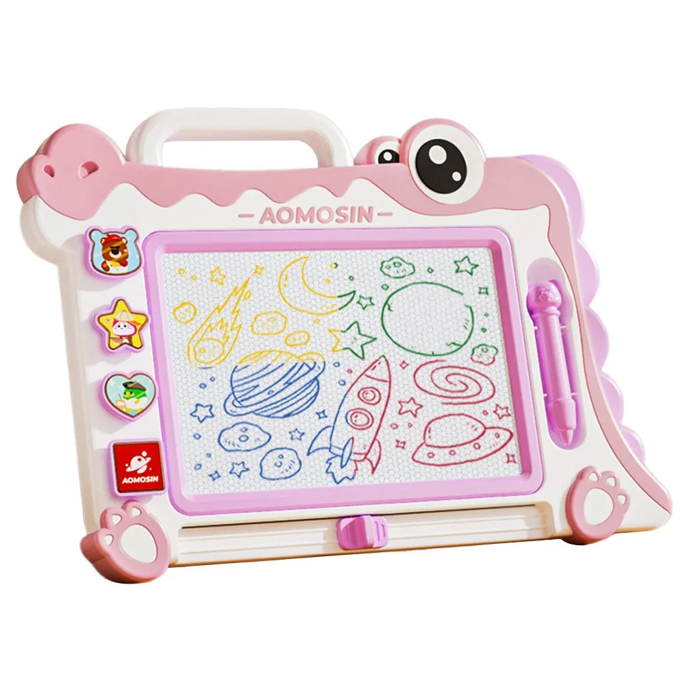 High Quality Cartoon Dinosaur Drawing Pad Pink Green 4 Stamps Doodle Board Plastic 1 Pen Magnetic Board Early Education
