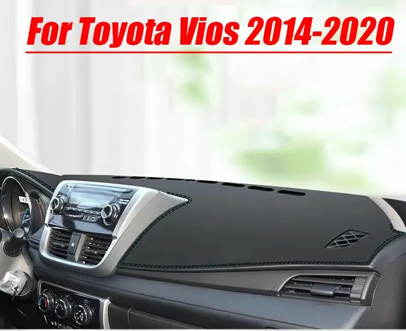 For Toyota Vios 2014-2020 Car Leather Dashboard Dash Cover Protector Mat Black