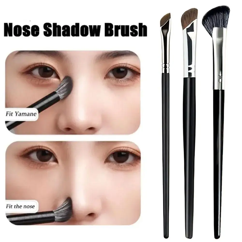 Juego de 3 brochas para nariz, brocha para contorno de nariz, brocha para esculpir la nariz en forma de media abanico, brocha para sombra de nariz, brocha angular para corrector, cosméticos para debajo de los ojos