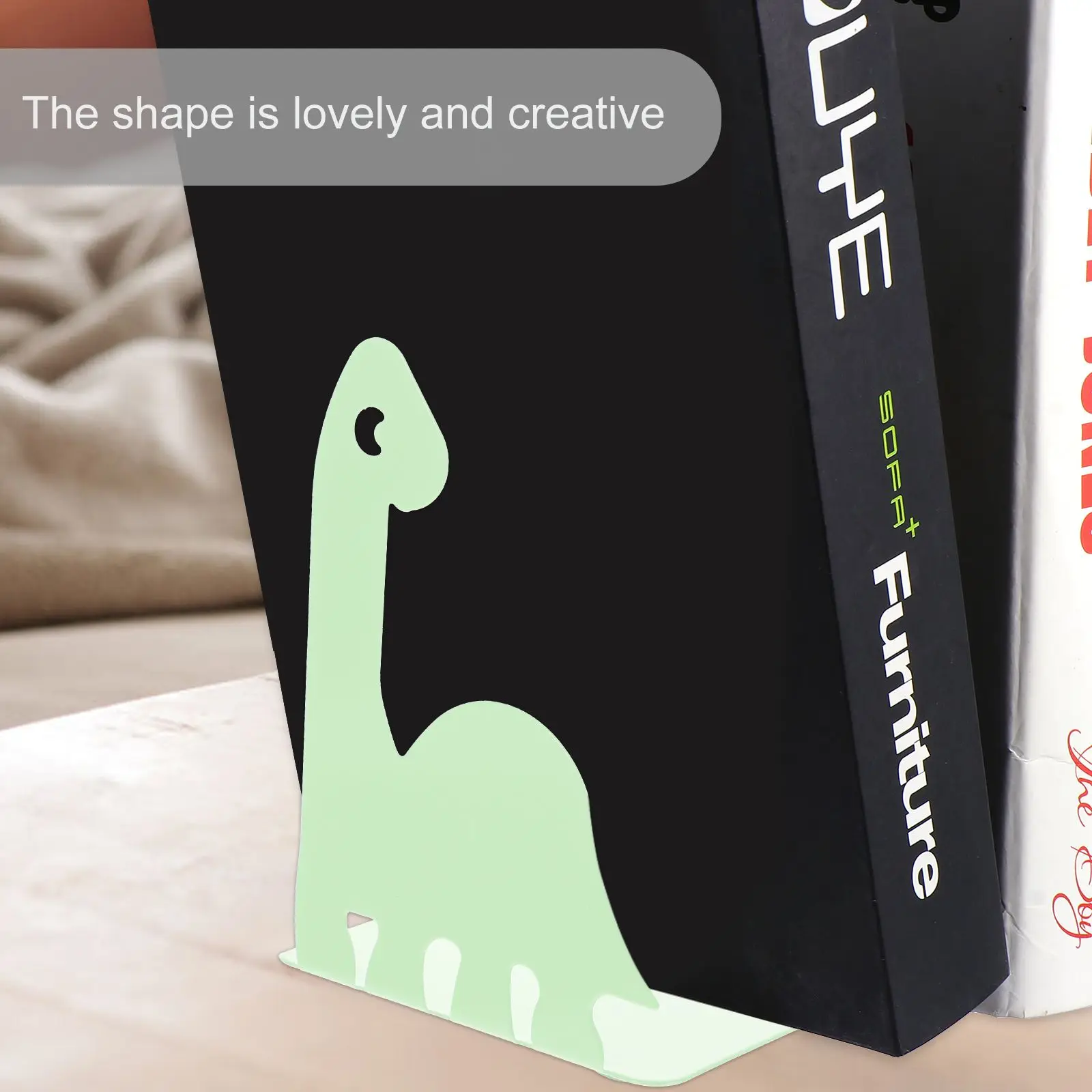 Dinosaur Book End Metal Storage Rack Green Desktop Stands Child Room Decor Smooth Premium Material Protect Scratch Tidy