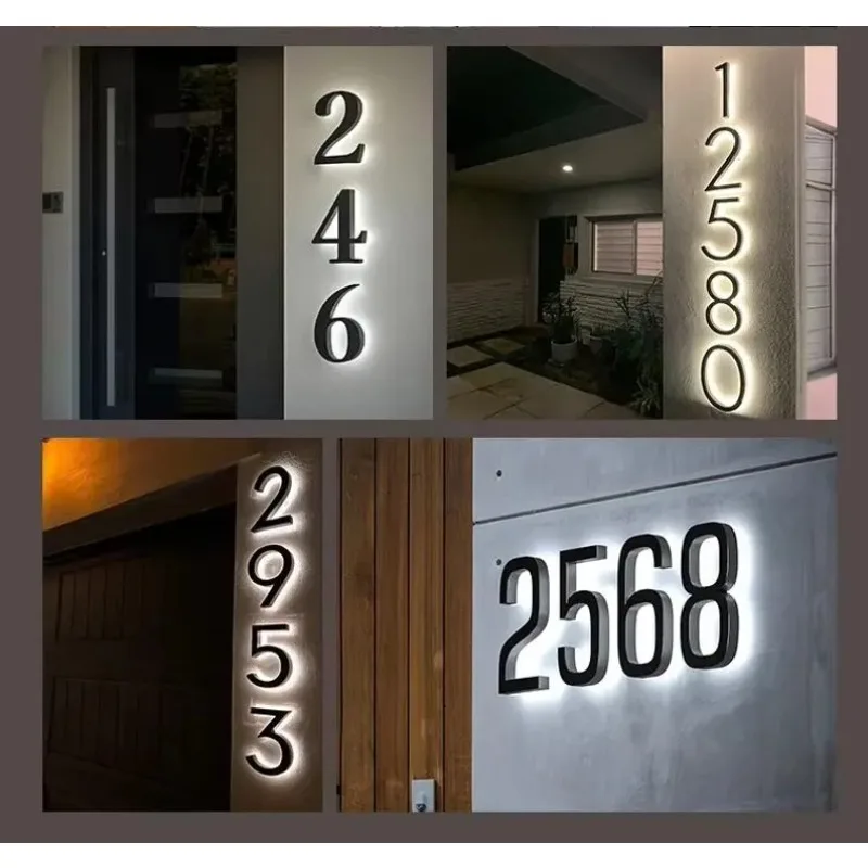 Metal illuminated Led House Numbers Light Outdoor Waterproof Home Hotel Door Plates stainless steel Sign Address