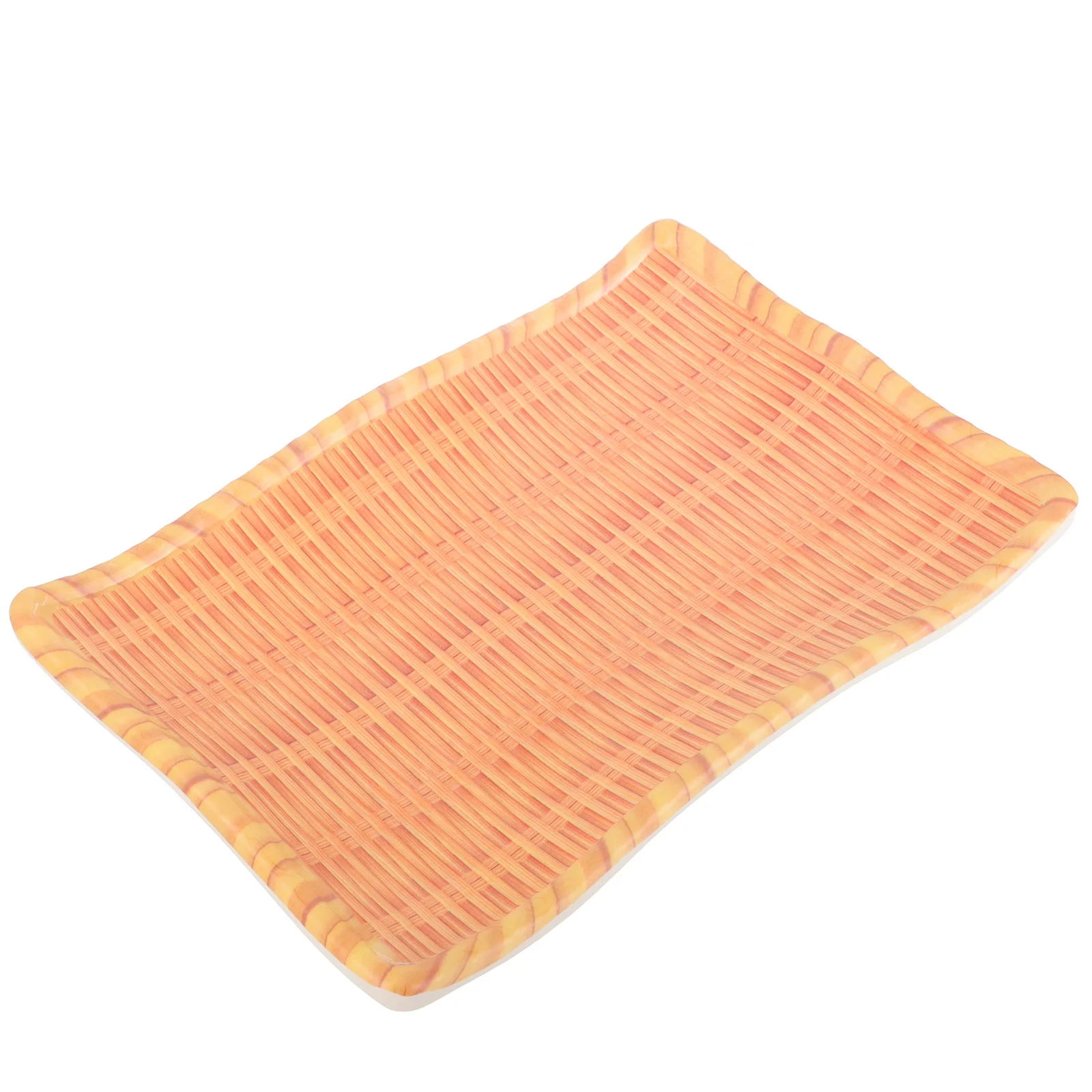 

1pcs Bamboo Woven Simulation Food Plate Serving Tray For Party Snack Dessert Sushi Bbq Steak Dinner Dish Lightweight Melamine