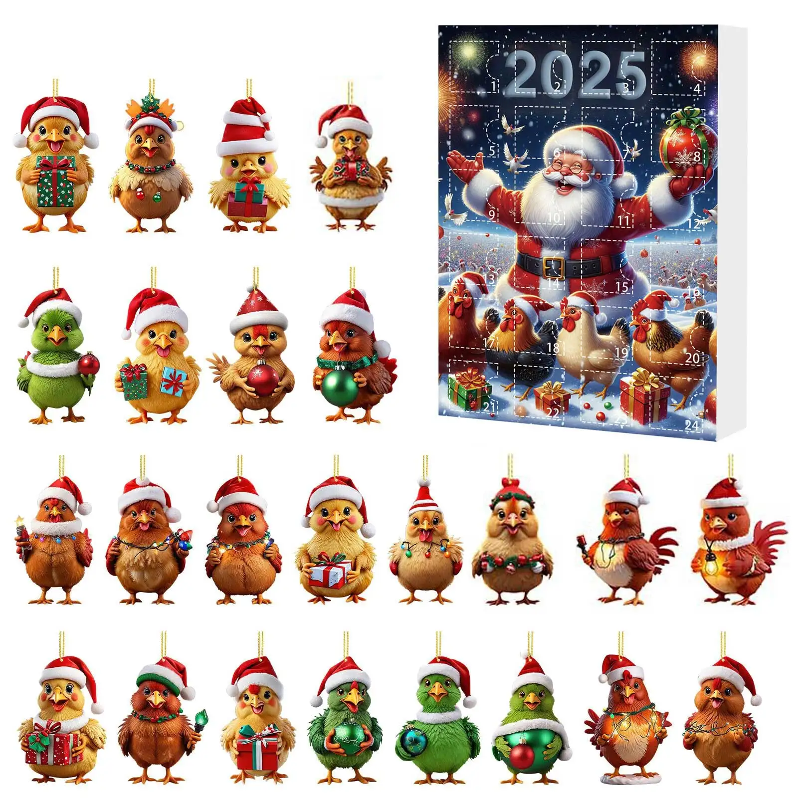 Calendario al cioccolato per il conto alla rovescia di Natale 2025 Calendario per il conto alla rovescia di Natale Scatola puzzle Timer per denti con spazzola piatta in acrilico per pollo