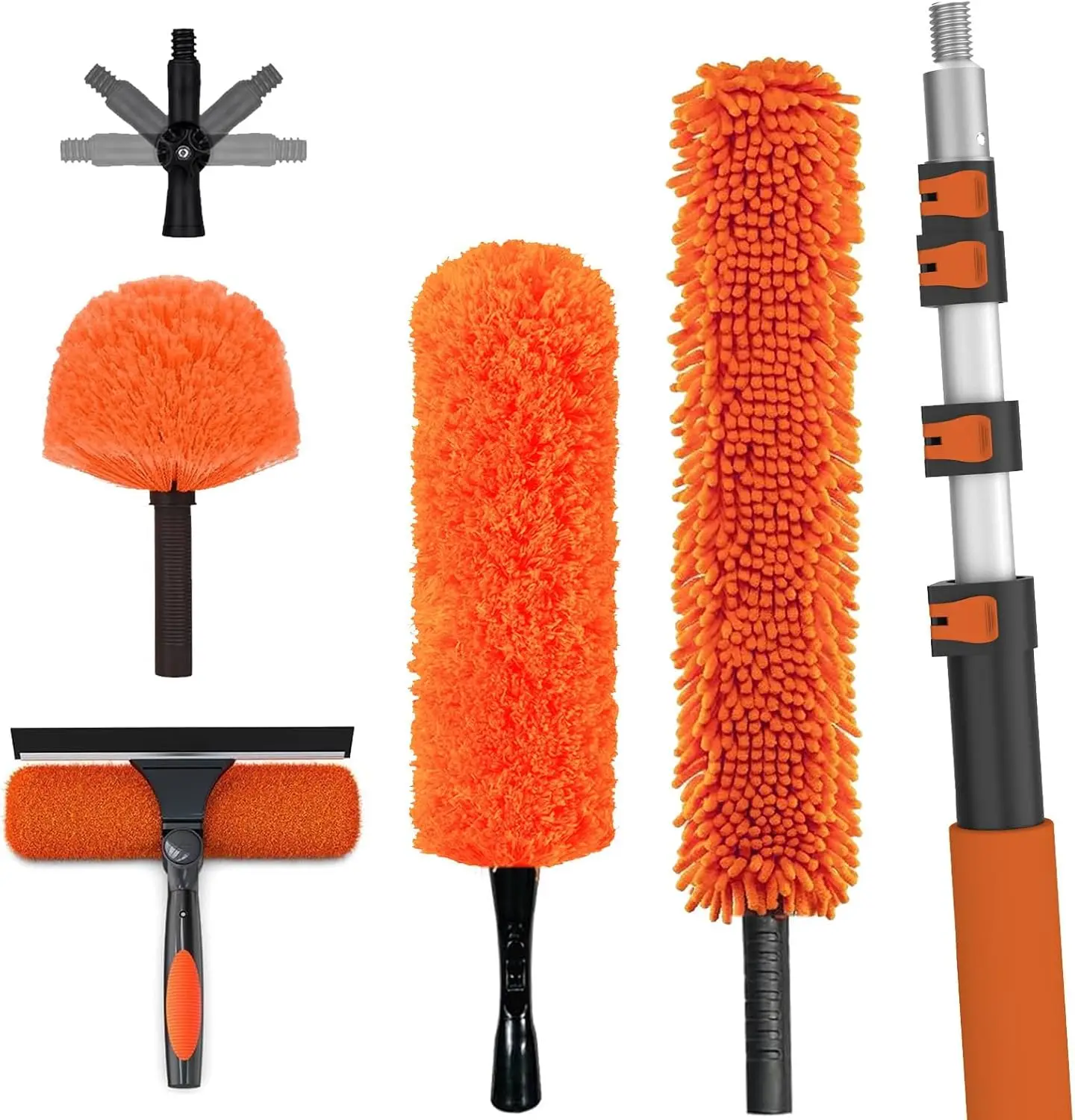 

26FT Adjustable Extension Pole Duster Kit for High Ceiling Fans and Windows with Microfiber Brush