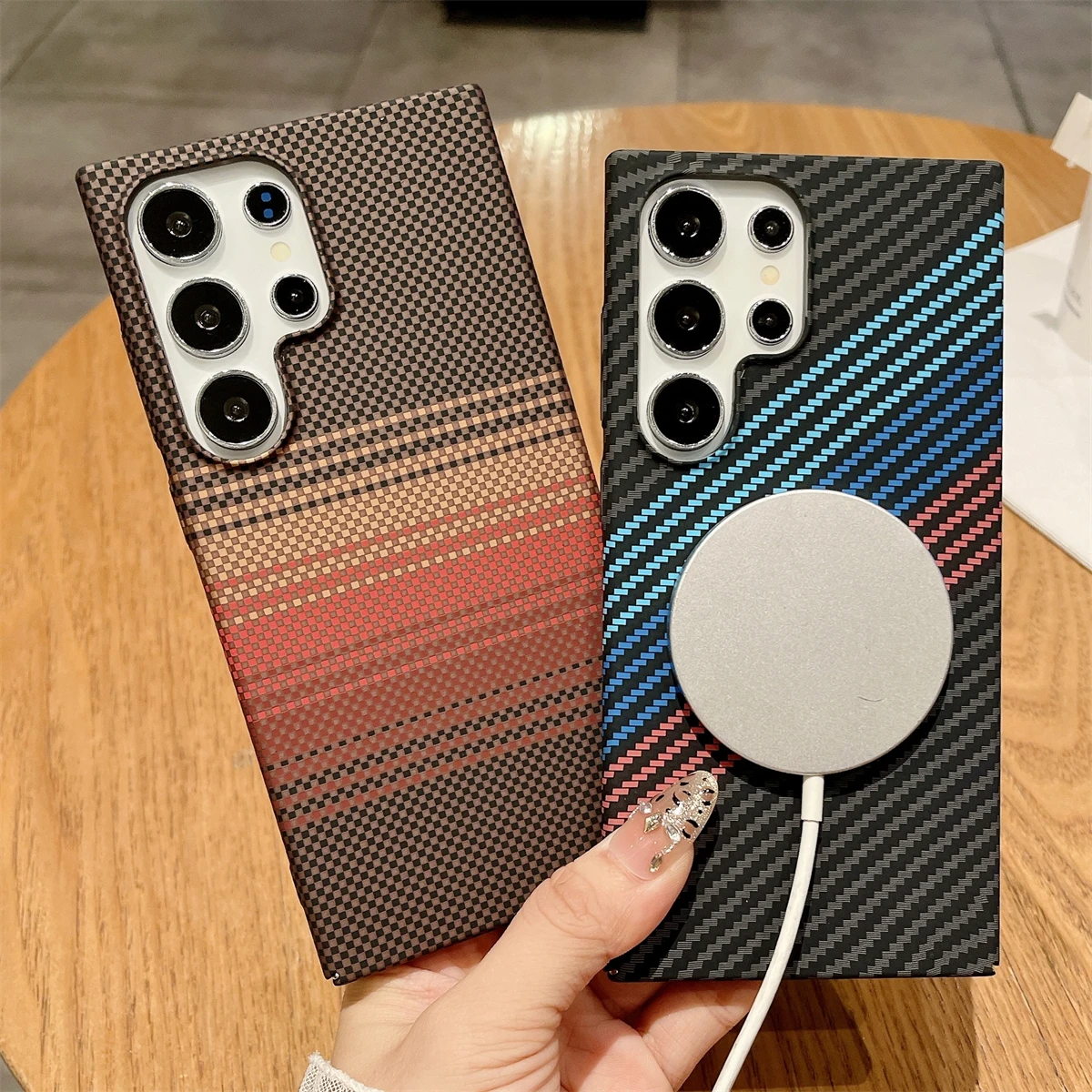 Carbon Fiber Texture Magnetic For Magsafe Case For Samsung S25 S24 S23 S22 Ultra Note 20 10 Plus Matte Ultra-Thin Hard PC Cover