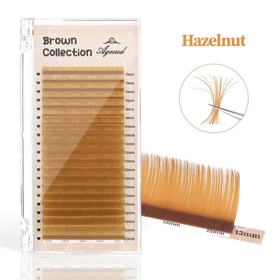 AGUUD Kakobraune Wimpernverlängerungen, 20 Reihen, einzelne, braune, farbige Wimpernverlängerungen, gemischt, 7–15 mm, natürliche, weiche, voluminöse Wimpern. – Detail 11