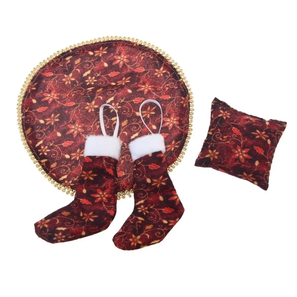 1Set Fabric Mini Christmas Stocking Candy Decor Miniature Size Christmas Tree Skirt Set Handmade Red Green DIY Christmas Decor