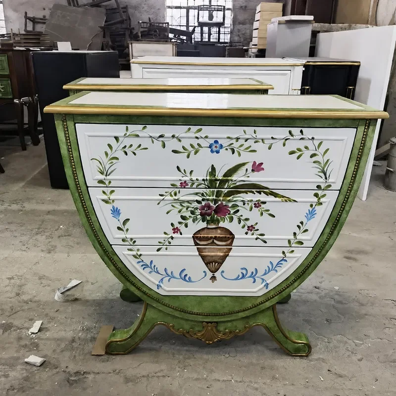 Three Dou Ingot Cabinet Green Foyer Entrance Cabinet Retro Painted Furniture Locker Decorative Cabinet Wholesale