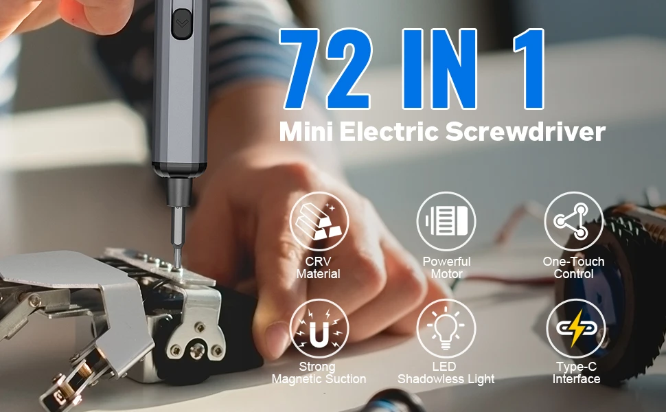 Tournevis électrique Rechargeable USB-C - Kit Avec Embouts, Précision Pour électronique