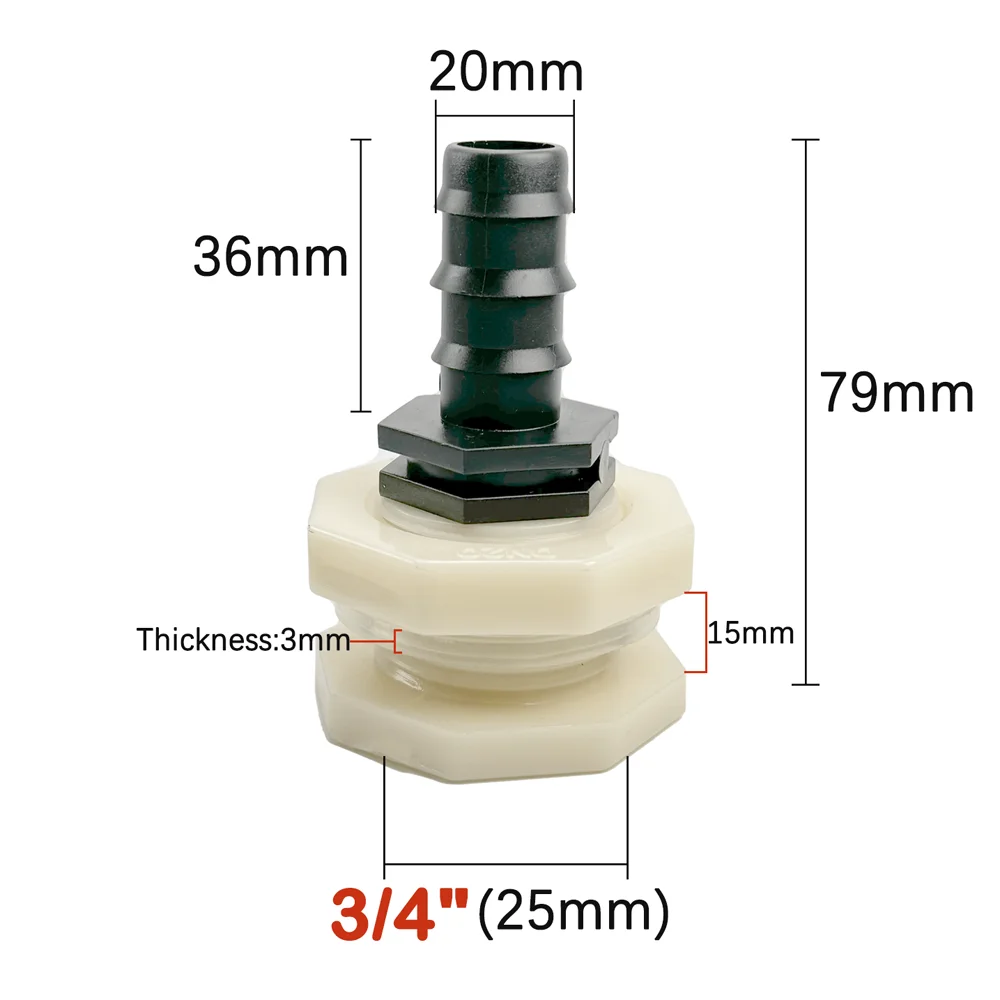 1/2 \'\'3/4\'\' złączka z przegrodą podwójne gwintowane złącze zbiornika wody do beczka na deszczówkę, akwarium, basenu, węża ogrodowego, wiadra