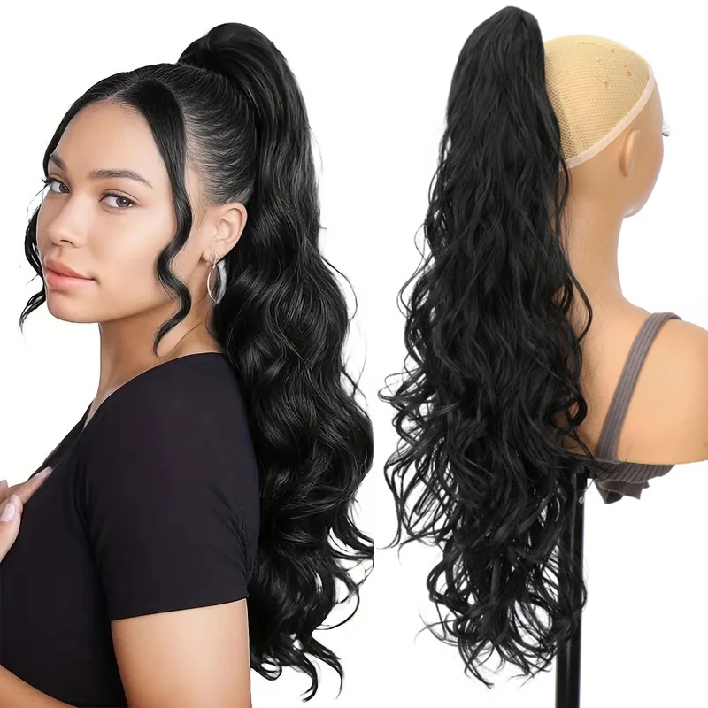 

26-дюймовый синтетический длинный вьющийся многослойный зажим для наращивания волос «конский хвост» термостойкий зажим «конский хвост» шиньон для женщин