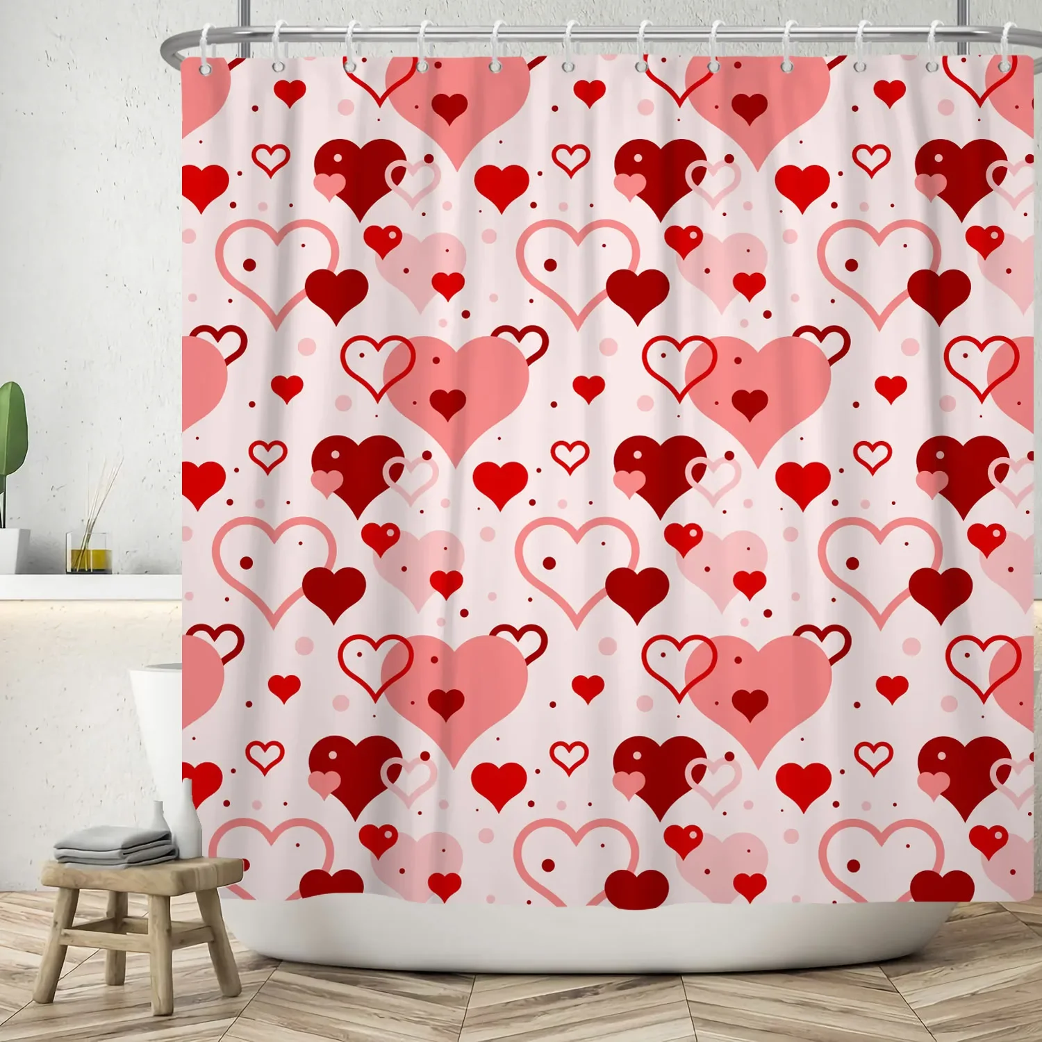

Happy Valentine's Day Cloth Fabric Bathroom Shower Curtain Red Heart Shaped Festival Wedding Decor Romantic Lover Bath Curtains