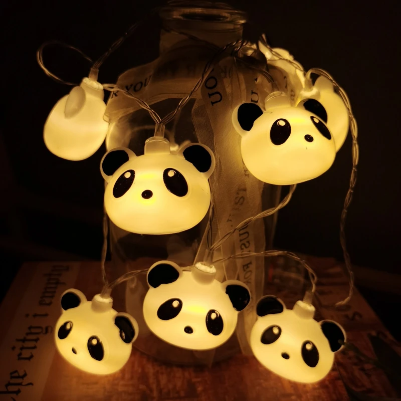 10LED Cute Panda Head Light String Battery Operated Panda Theme Lamps Fairy Night Lights Children Panda Birthday Party Room Deco