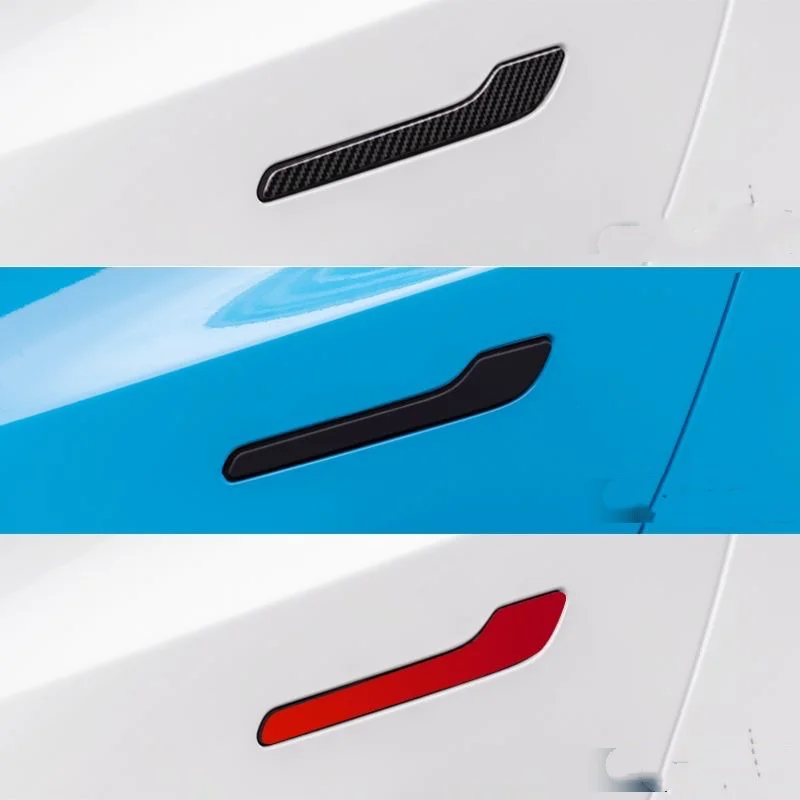 For Tesla Model 3 Y Carbon Fiber Black White Red Car Door Handle Cover Trim Sticker Styling Auto Accessories
