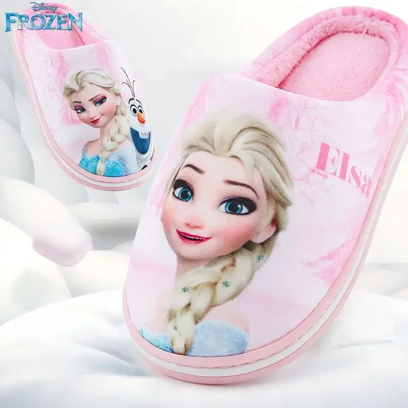 Disney Frozen Elsa Princess Shoes Children\'s Cotton Slippers Girls Cute Lightweight Cartoon Winter Warm Home Cotton Slippers