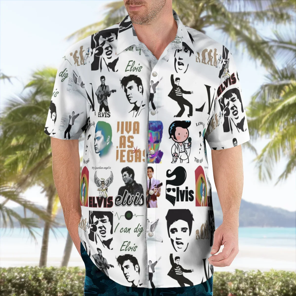 Camiseta Hawaiana de playa para hombre, camisa Harajuku con estampado 3D El Rey, El Rey, Rock, El Rey, Hip Hop, nuevo 2022