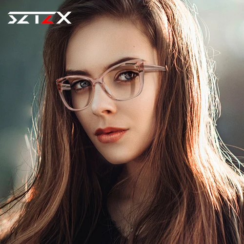 Imagen 2 del producto SZTZX moda mujer ojo de gato fotocromático Anti luz azul bloqueo gafas de lectura miopía hipermetropía gafas ópticas graduadas