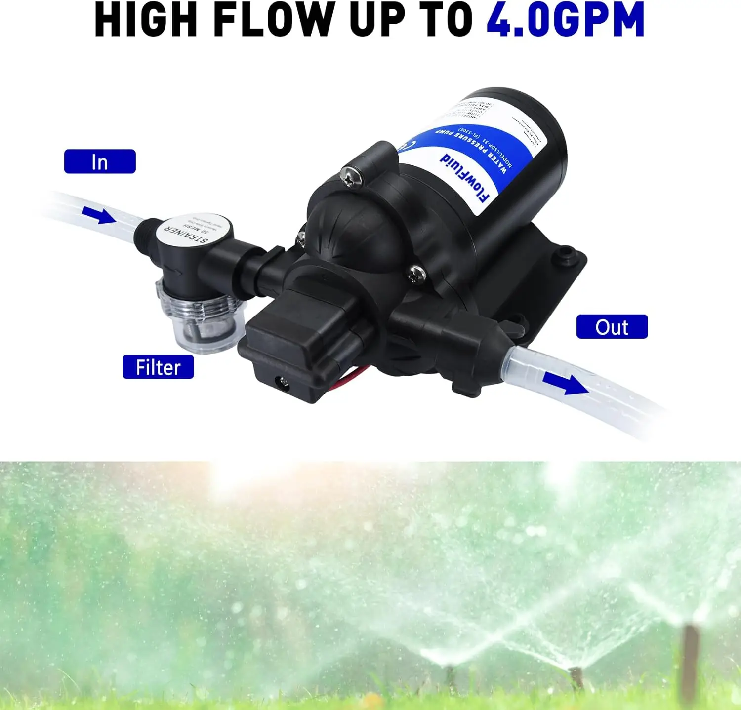 Water Pressure Booster Diaphragm Pump 110V AC for House,45PSI 4GPM Fresh Water Transfer Pump with Plug,On Demand