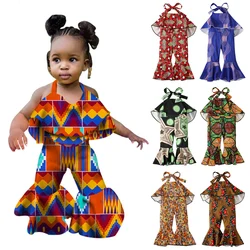 Children's European and American summer style girls sleeveless strappy backless Bohemian geometric pattern jumpsuit jumpsuit