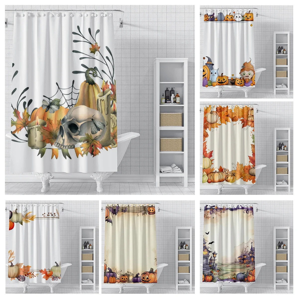 Home decoration shower curtains bathroom waterproof curtain fabric Modern Nordic Living Room happy Halloween Autumn Pumpkin