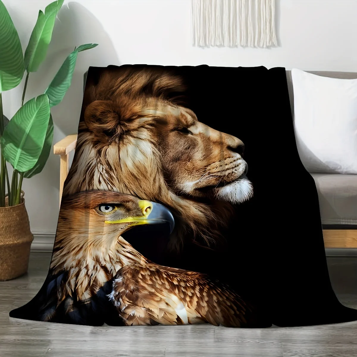 1PC Flannel Creative Lion Eagle Print Blanket Comfortable Soft Four Seasons Throw Blanket Air Conditioning Nap Casual Sofa Blank