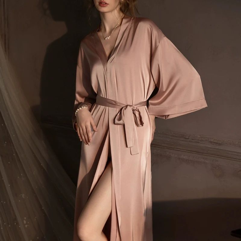 Winsleter-Women Sexy 3/4 Sleeve Night-robe, Solid Lace-up Bathrobe, Simplicity Bride Pajamas Robe, 2025 Spring Summer P4D921CC