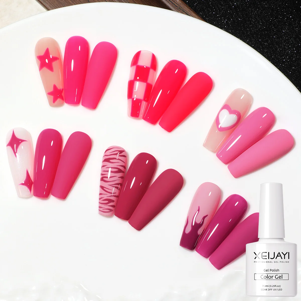 

XEIJAYI Little White Bottle Dragon fruit color 6pcs--Soaking UV LED Nail Gel Manicure Set Nail Art Design Salon Gifts For Women