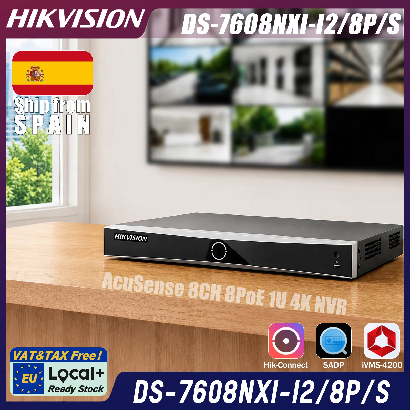 Hikvision DS-7608NXI-I2/8P/S(E) NVR PoE AcuSense 4K a 8 canali, 8 porte PoE fino a 120W, 80Mbps in ingresso, riconoscimento facciale su 1 canale, protezione perimetrale su 4 canali, 2 SATA fino a