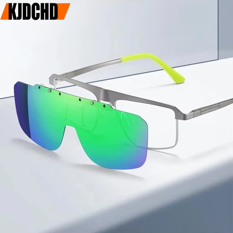 KJDCHD Metal Square Pilot Men's Frame Fashion Casual Sunglasses Clip Blackout Outdoor Cycling Fishing High‑Quality Glasses