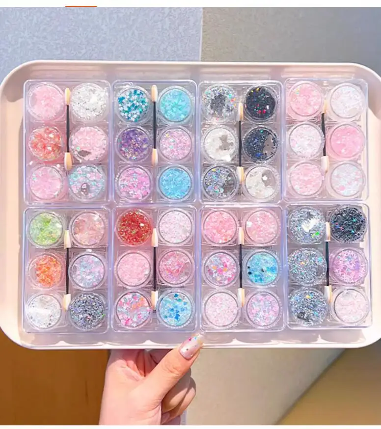 6-dozen zeemeermin pailletten glitter oogschaduw gel voor gezicht lichaam glitter poeder laser gemengde pailletten ogen make-up decoraties voor meisjes