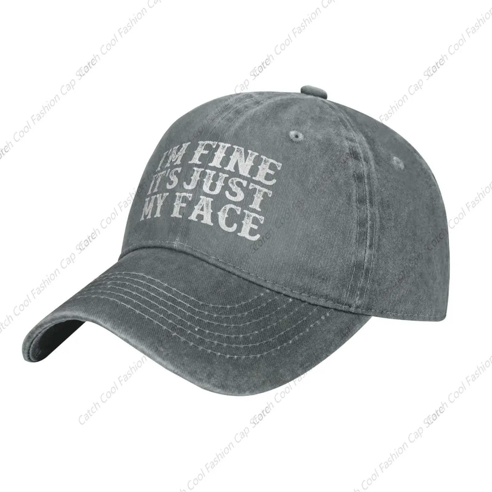 I'm Fine Its Just My Face Baseball Cap for Men Women Vintage Trucker Denim Hat Washed Cotton Fashion Unisex Adjustable Sports