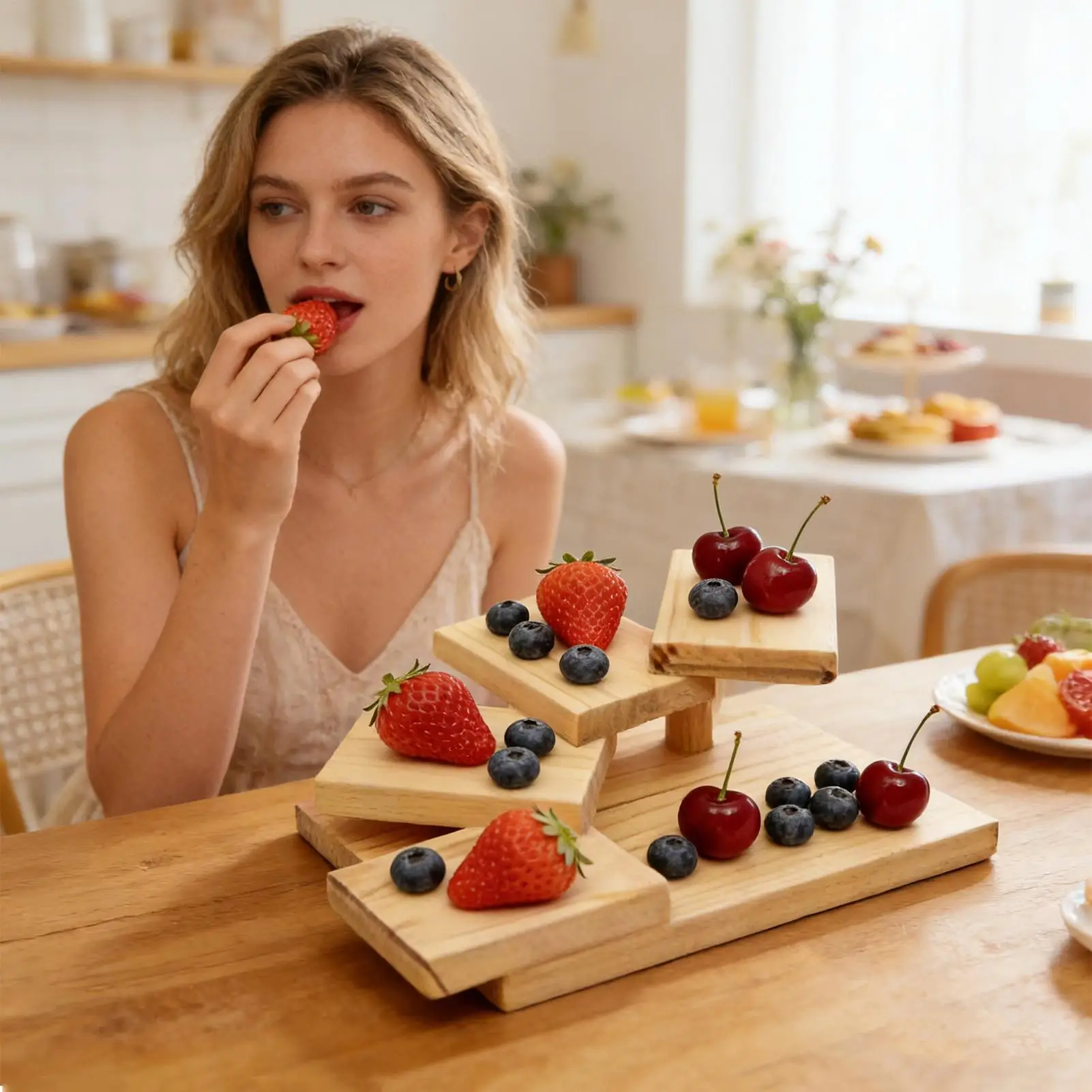 

Sushi Serving Stand Wooden Tiered Wooden Sashimi Plate Sushi Serving Stairs for Home House Apartment Restaurant Izakayas Kitchen