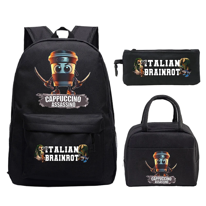 

Italian Brainrot Bookbag Teenagers Student School Bag Pencil Case Shoulder Bag 3Pcs/set Boy Girl Large Capacity Backpack