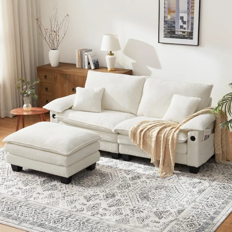 

76.8" Cloud Couch L Shaped Modular Sectional Sofa, 2-Seater Deep Seat Sofa with Ottoman, USB, Comfy Sectional couches