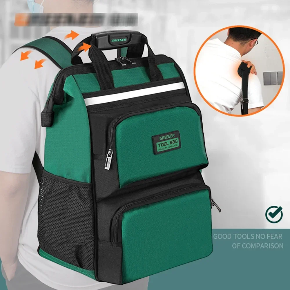 Mochila de ombro espessa para homens, limpeza forte, durável, eletricista, armazenamento de grande capacidade, projeto atual fraco