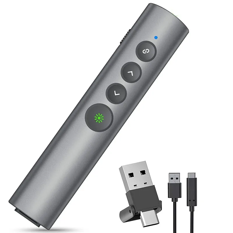 Rechargeable 2.4G Wireless Presenter  Case Green Laser Pointer PPT Pen with Type C Receiver  Powerpoint Presentation Clicker