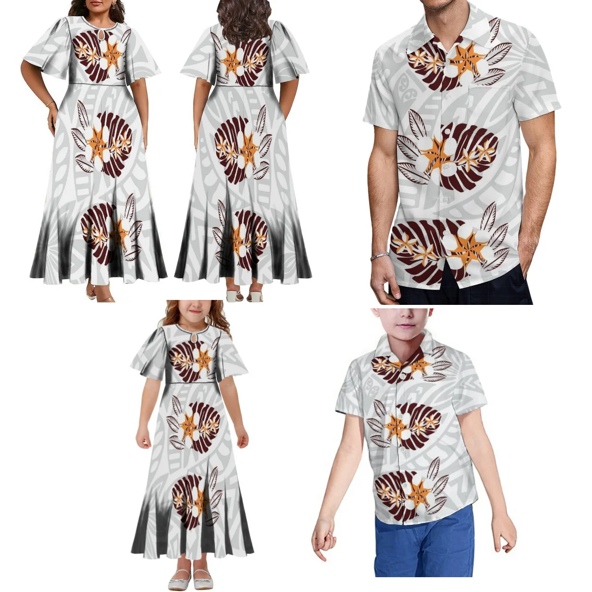 

Micronesia Family Clothing Samoan Midi Party Women'S Children'S Dress Adult Dress And Men'S Boys' Shirt Polynesian Dress