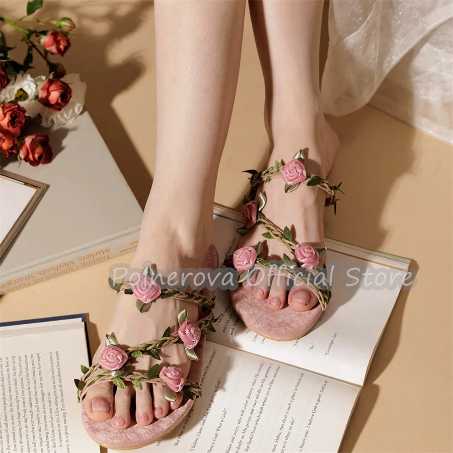 French Rose Vine Weaving Narrow Band Women Slippers Peep Toe High Heel Slingback Pumps Lady Outside Summer Gladiator Sandals